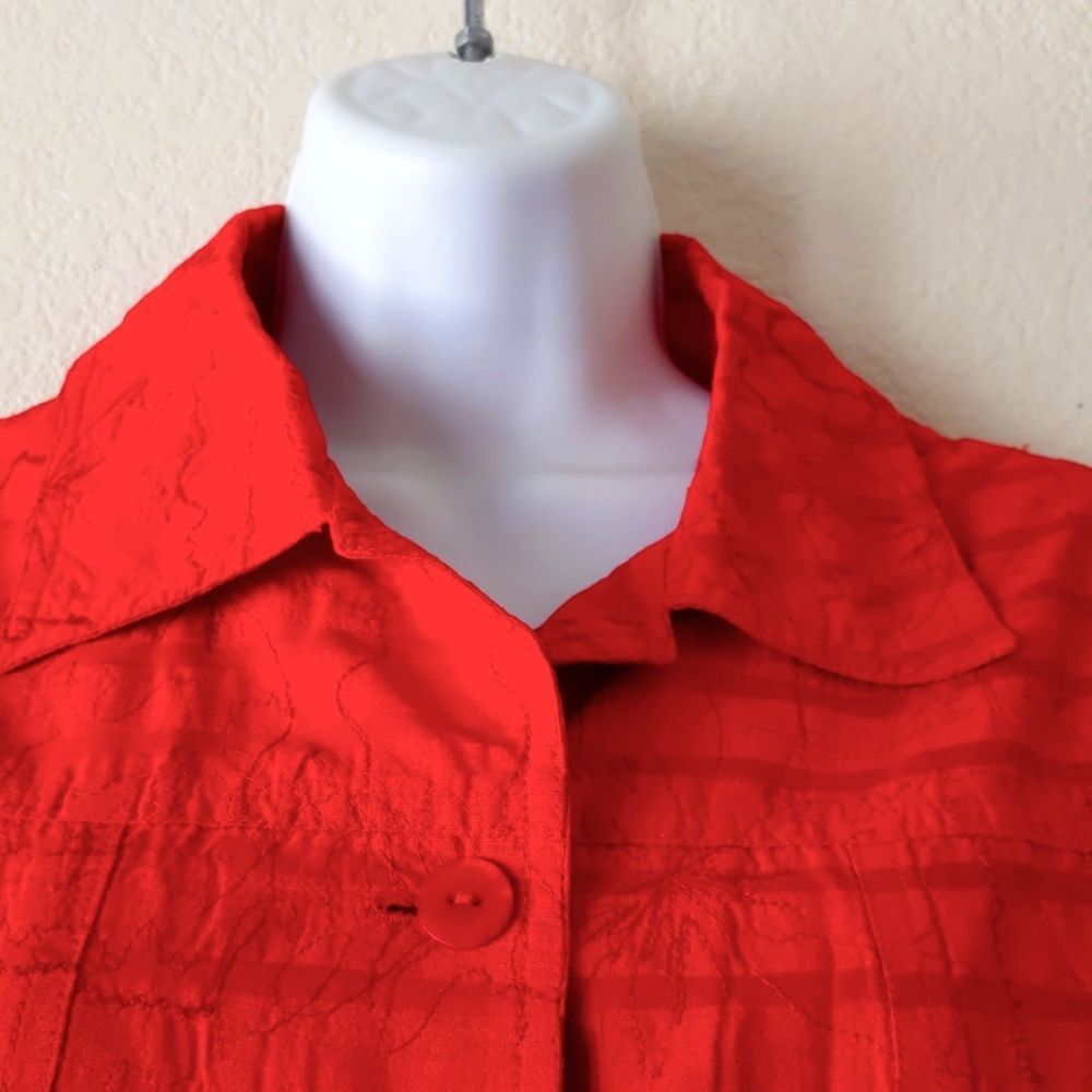 COLDWATER CREEK Jacket Red Silk Blend Textured Lightweight Shacket Shirt Medium